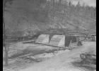 Noblett Lake dam construction: Construction of the Noblett Lake dam, circa 1939. The lake was constructed by the enrollees of Camp Willow CCC Camp, Company 1739. photo courtesy of the U.S. Forest Service.